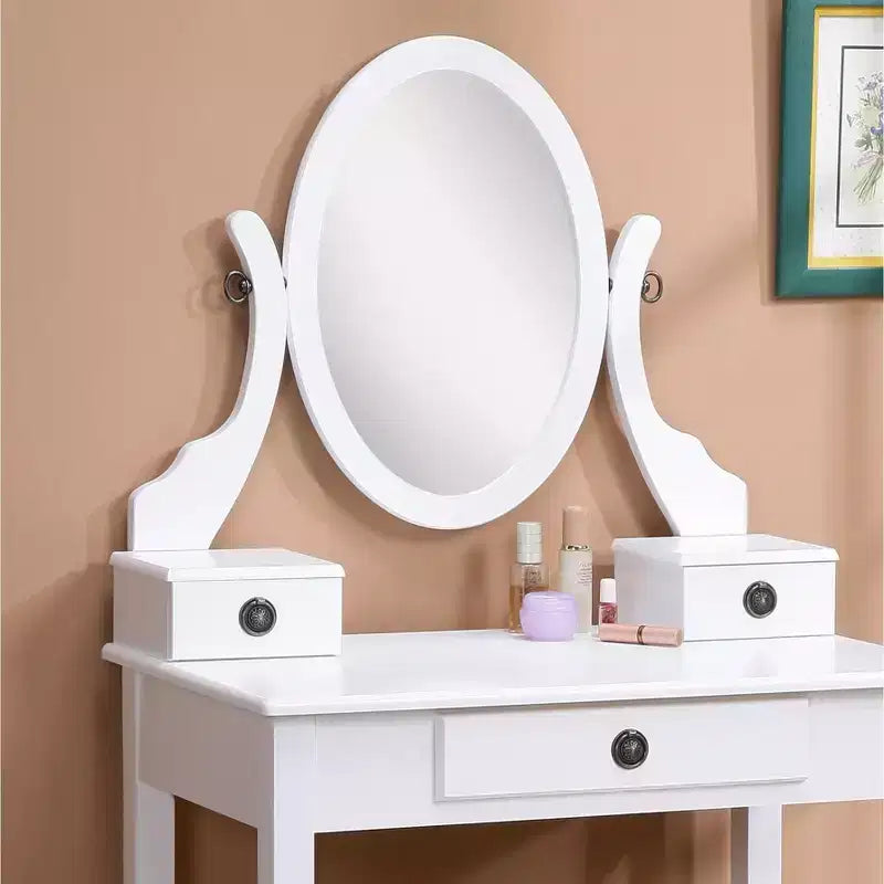 Coiffeuse et tabouret Moniya en bois blanc, blanc