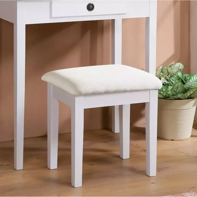 Coiffeuse et tabouret Moniya en bois blanc, blanc