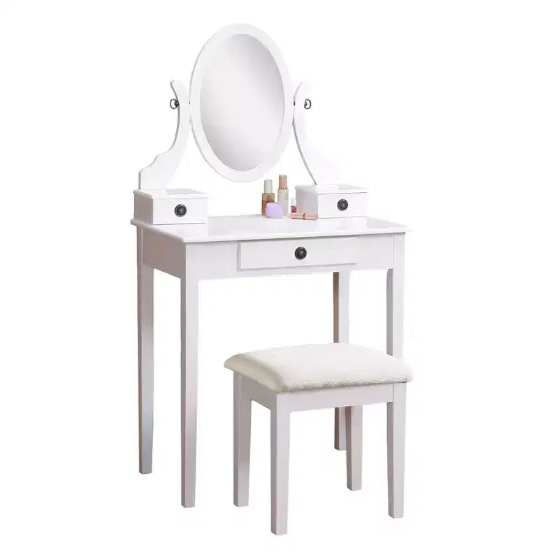 Coiffeuse et tabouret Moniya en bois blanc, blanc