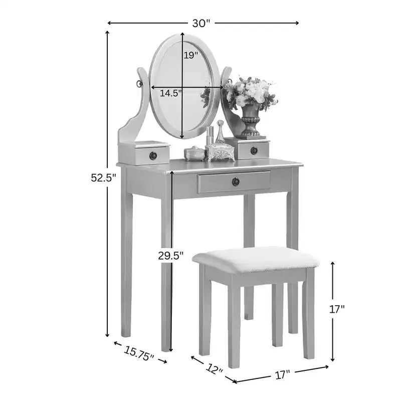Coiffeuse et tabouret Moniya en bois blanc, blanc