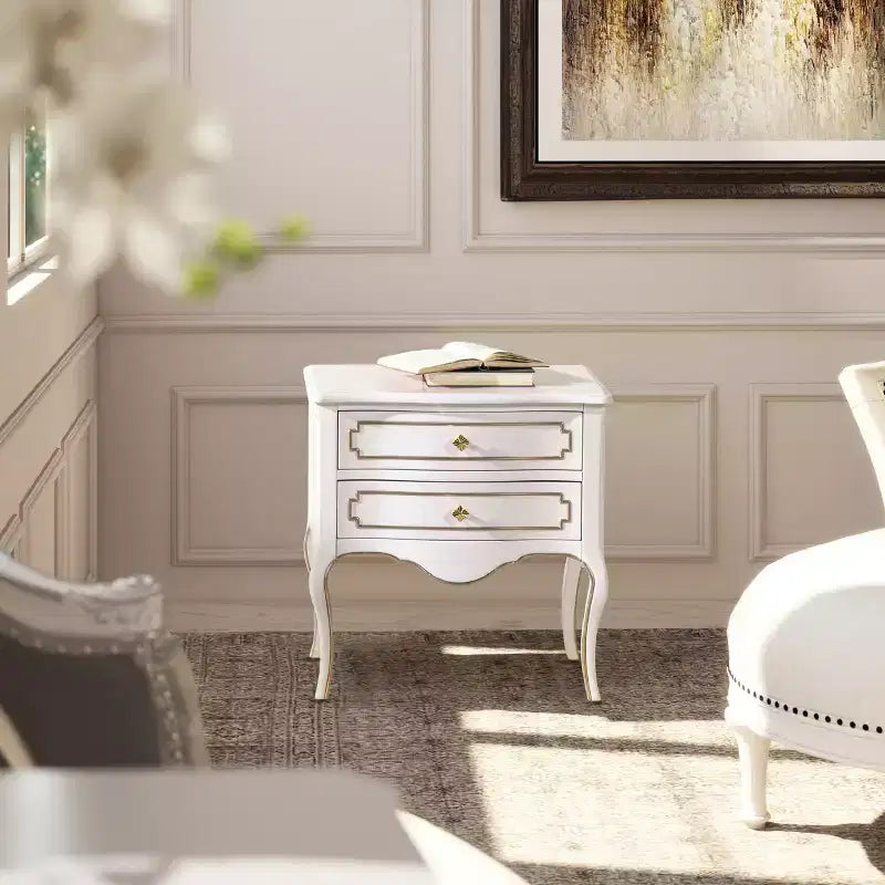Table d'appoint de rangement Edwardian JTH LUXE Court 23,5 de large, en bouleau blanc doux