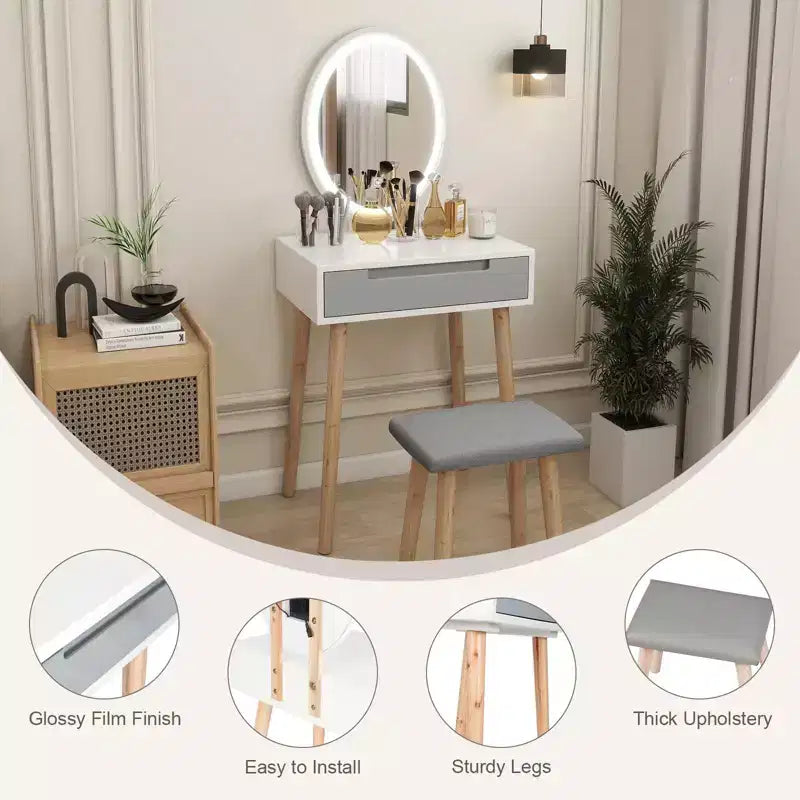 Coiffeuse Elecwish en bois avec miroir et chaise
