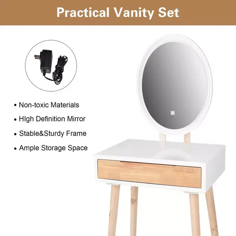 Coiffeuse Elecwish en bois avec miroir et chaise
