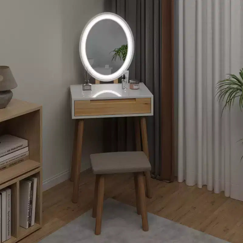 Coiffeuse Elecwish en bois avec miroir et chaise