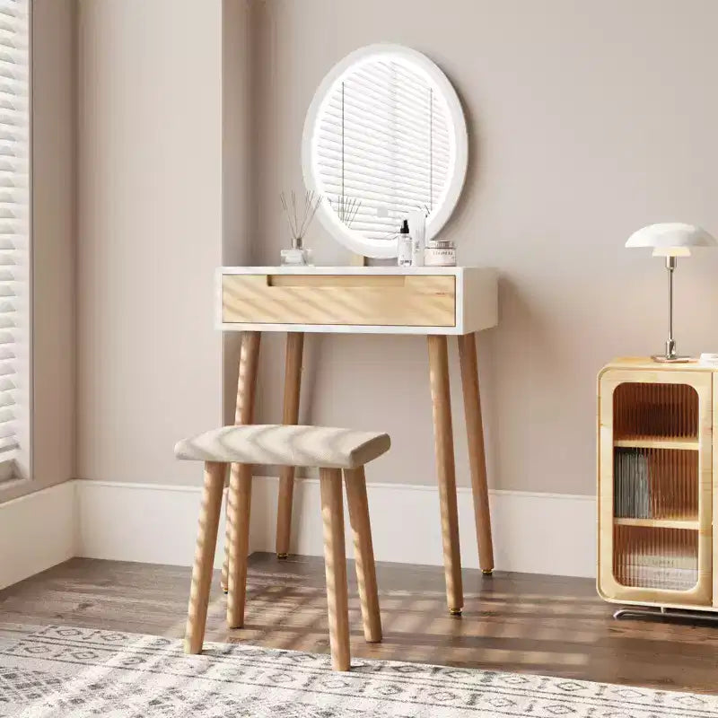 Coiffeuse Elecwish en bois avec miroir et chaise