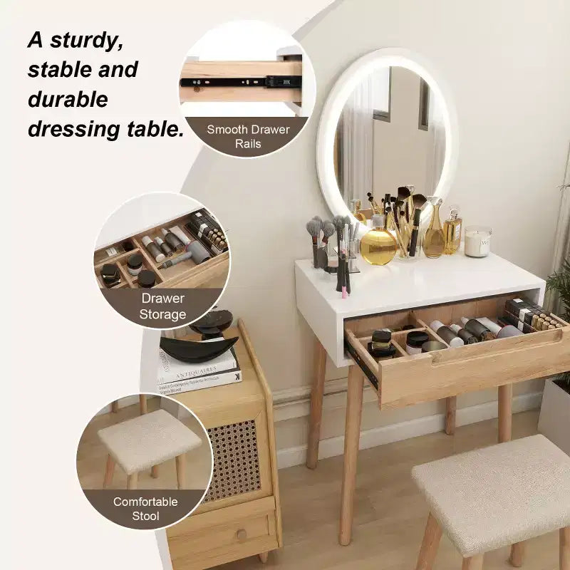 Coiffeuse Elecwish en bois avec miroir et chaise