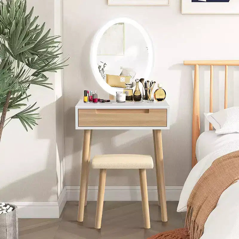 Coiffeuse Elecwish en bois avec miroir et chaise