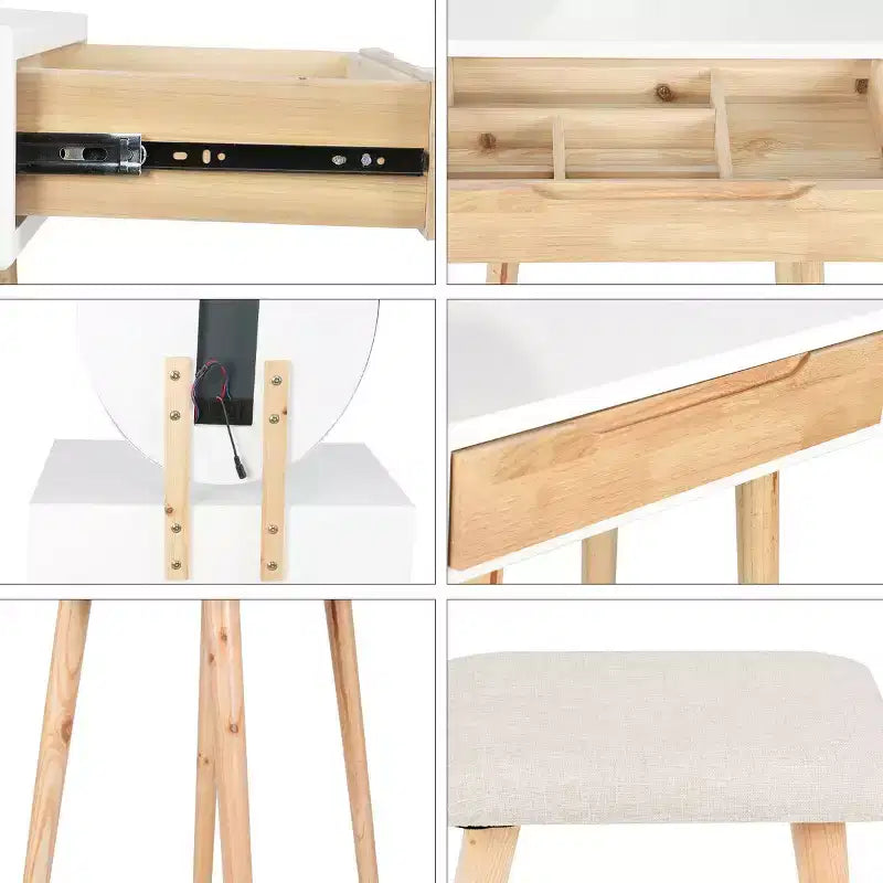 Coiffeuse Elecwish en bois avec miroir et chaise