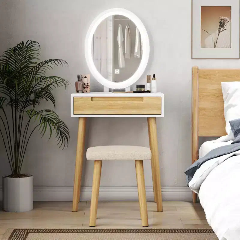 Coiffeuse Elecwish en bois avec miroir et chaise
