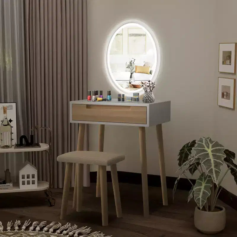 Coiffeuse Elecwish en bois avec miroir et chaise