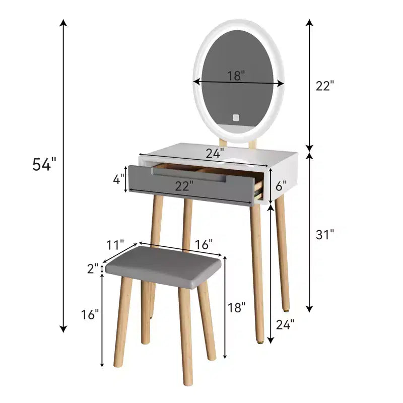 Coiffeuse Elecwish en bois avec miroir et chaise