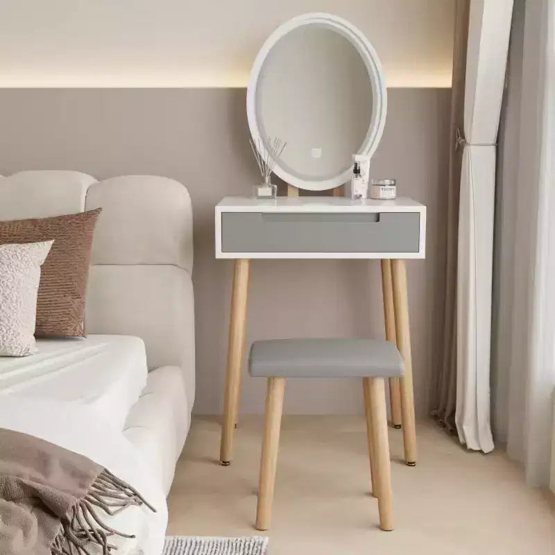 Coiffeuse Elecwish en bois avec miroir et chaise