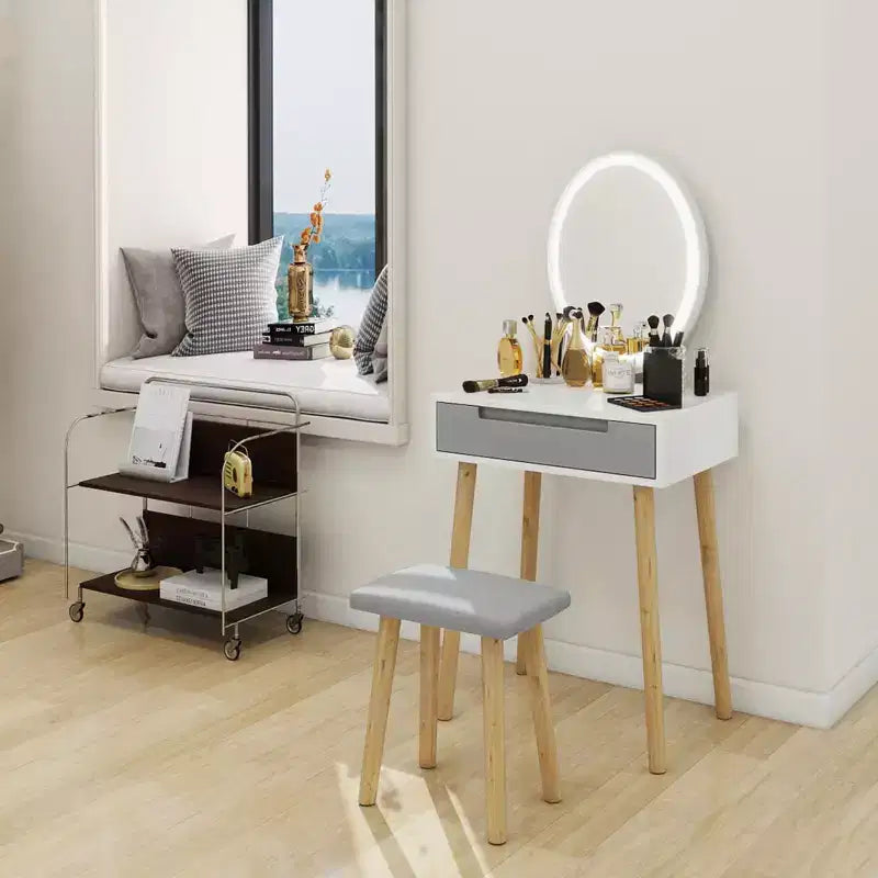Coiffeuse Elecwish en bois avec miroir et chaise