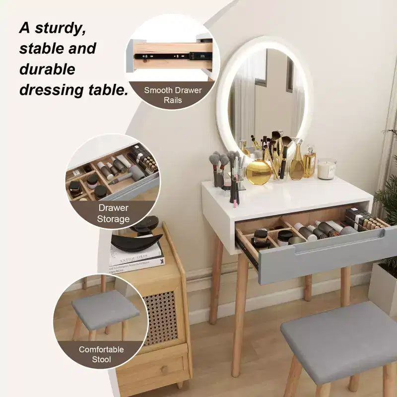 Coiffeuse Elecwish en bois avec miroir et chaise