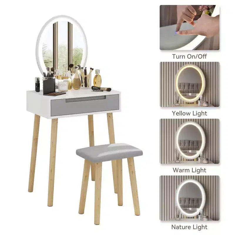 Coiffeuse Elecwish en bois avec miroir et chaise