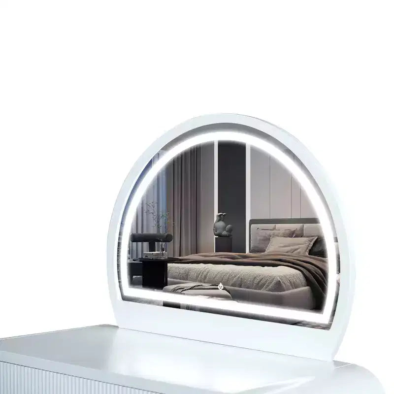 Table de toilette 40W, coiffeuse avec miroir lumineux à écran tactile et grand tiroir, blanc-ModernLuxe