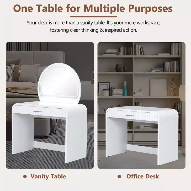 Table de toilette 40W, coiffeuse avec miroir lumineux à écran tactile et grand tiroir, blanc-ModernLuxe