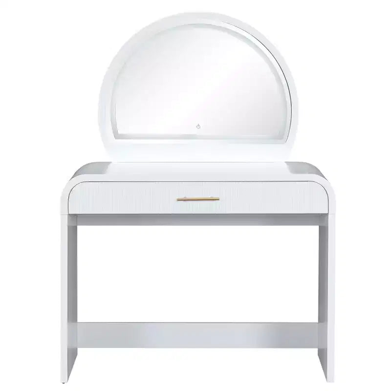 Table de toilette 40W, coiffeuse avec miroir lumineux à écran tactile et grand tiroir, blanc-ModernLuxe