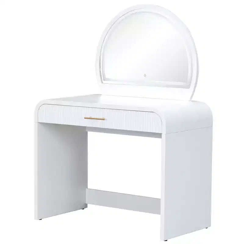 Table de toilette 40W, coiffeuse avec miroir lumineux à écran tactile et grand tiroir, blanc-ModernLuxe