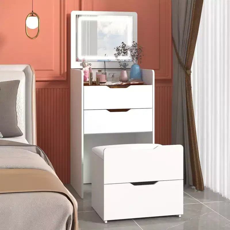 Famapy White Foldable Vanity Table with Storage One-Piece Design Top Jewelry Storage