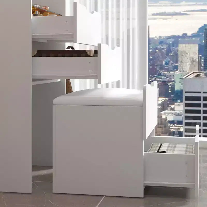 Famapy Coiffeuse blanche pliable avec rangement, design monobloc, rangement à bijoux intégré