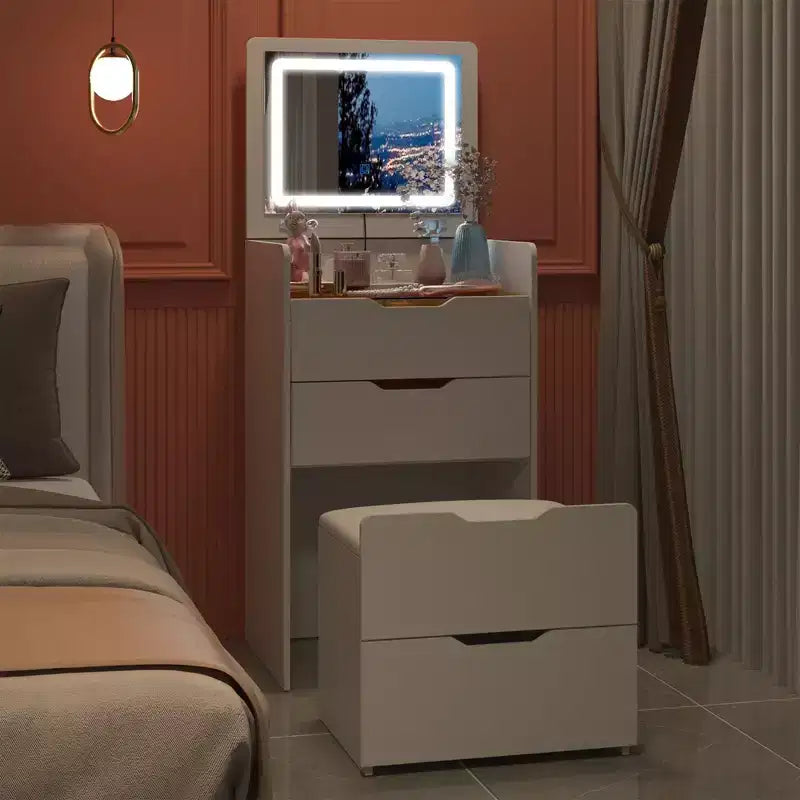 Famapy Coiffeuse blanche pliable avec rangement, design monobloc, rangement à bijoux intégré