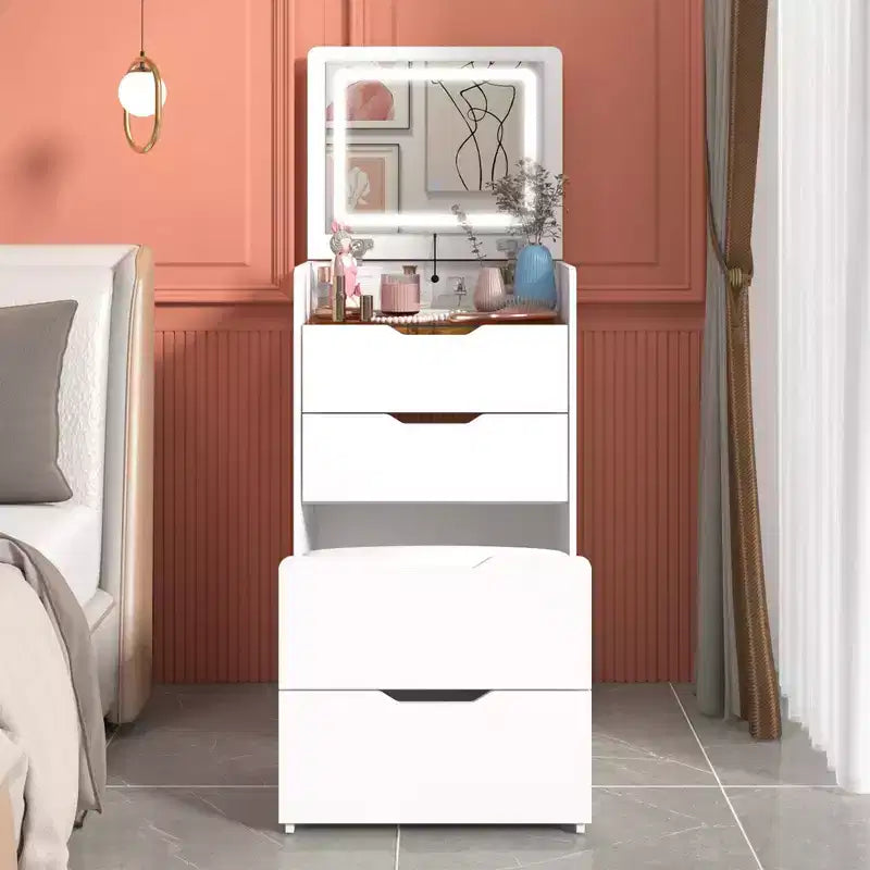 Famapy Coiffeuse blanche pliable avec rangement, design monobloc, rangement à bijoux intégré