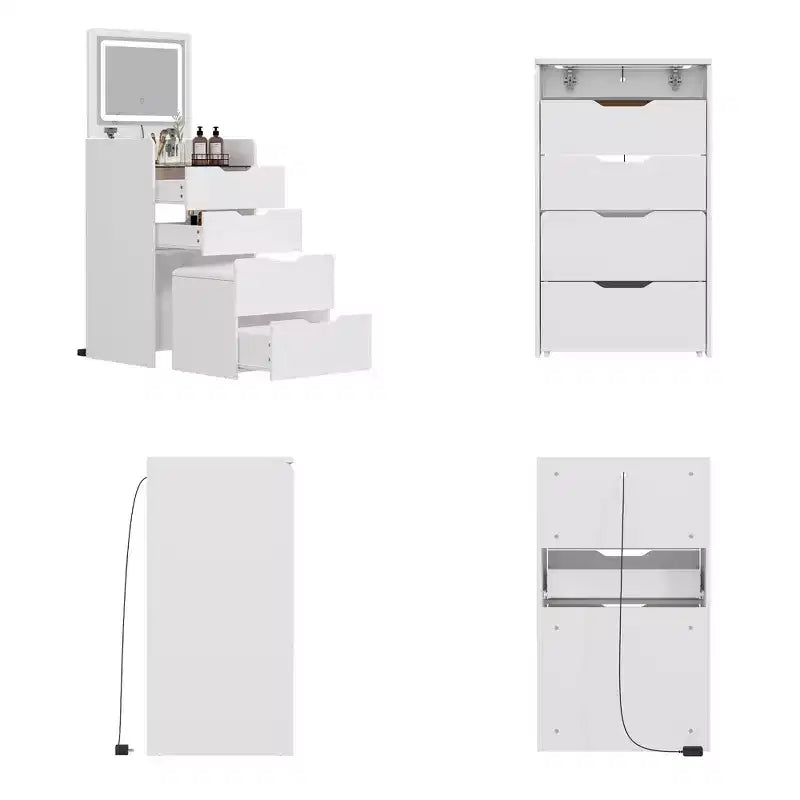 Famapy Coiffeuse blanche pliable avec rangement, design monobloc, rangement à bijoux intégré