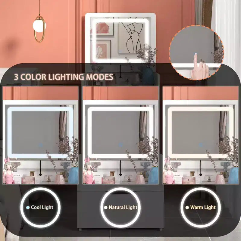 Famapy Coiffeuse blanche pliable avec rangement, design monobloc, rangement à bijoux intégré
