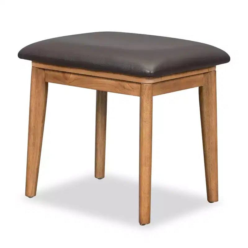 Coiffeuse 43W Coiffeuse à Maquillage avec Tabouret Rembourré, Miroir Relevable, 3 Tiroirs et Compartiment de Rangement, Blanc/Marron-ModernLuxe