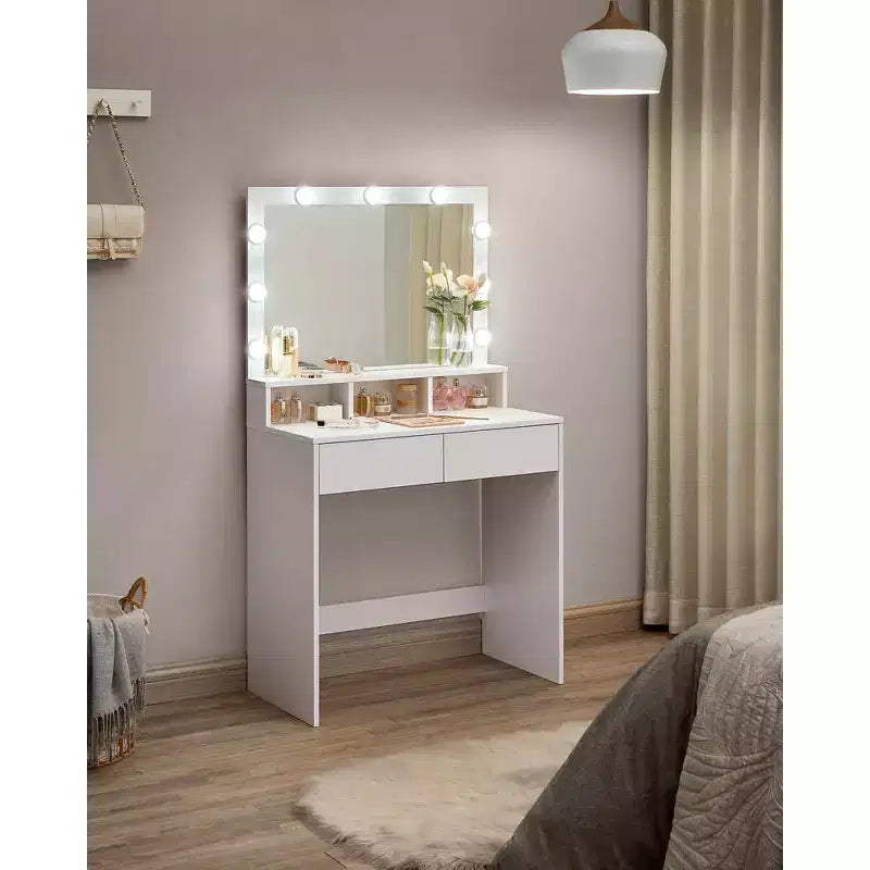 VASAGLE Coiffeuse avec Miroir et Lumières, Coiffeuse Maquillage avec Grand Miroir, Luminosité Réglable, Table de Maquillage, Coiffeuse Moderne