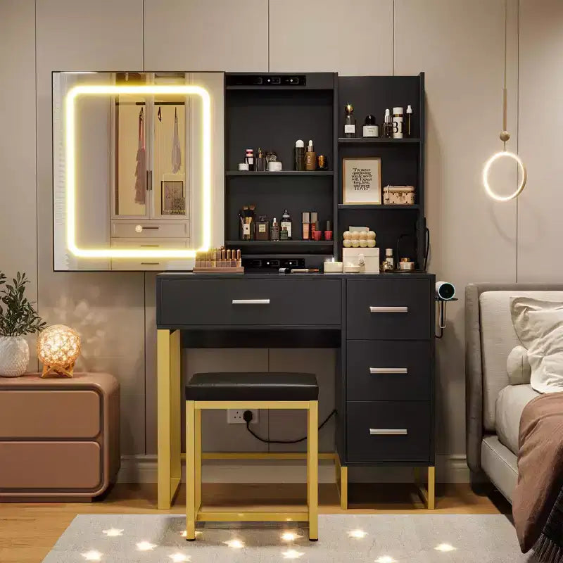 Coiffeuse moderne en marbre blanc avec miroir et lumières