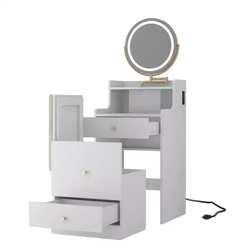 Okak Coiffeuse 3 en 1 avec miroir, ensemble de maquillage peu encombrant avec station de recharge, table de toilette compacte pour chambre à coucher