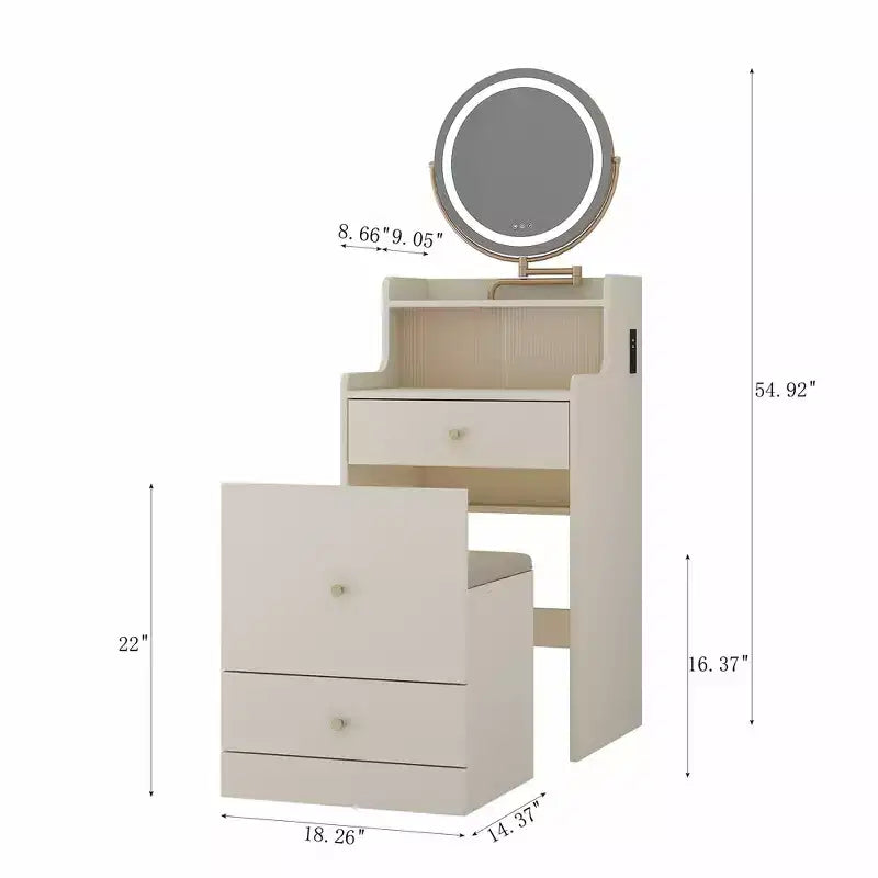Okak Coiffeuse 3 en 1 avec miroir, ensemble de maquillage peu encombrant avec station de recharge, table de toilette compacte pour chambre à coucher