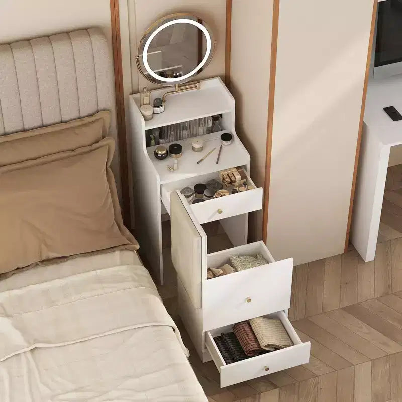 Okak Coiffeuse 3 en 1 avec miroir, ensemble de maquillage peu encombrant avec station de recharge, table de toilette compacte pour chambre à coucher