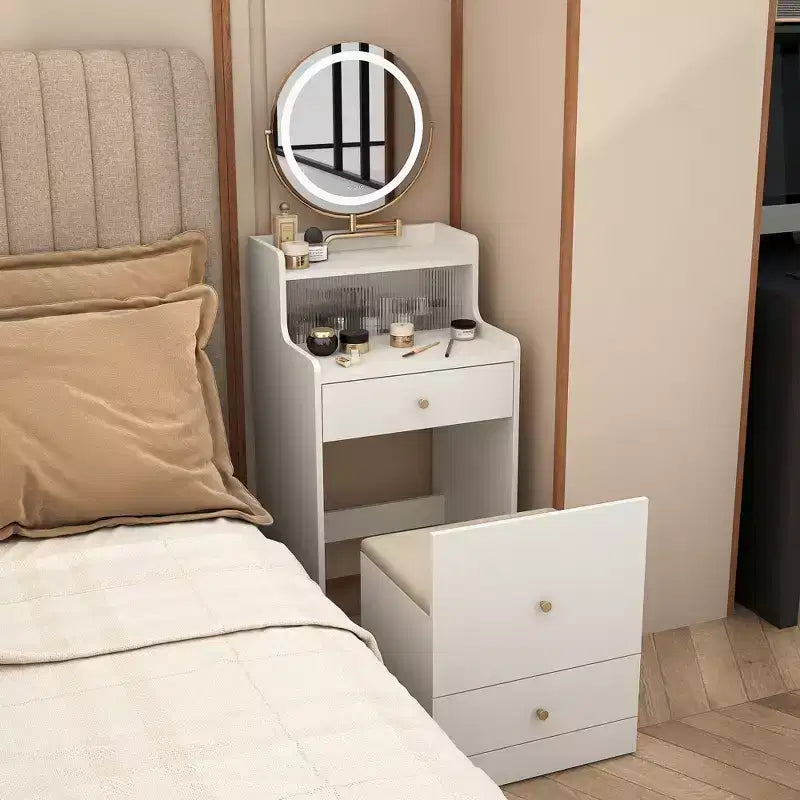 Okak Coiffeuse 3 en 1 avec miroir, ensemble de maquillage peu encombrant avec station de recharge, table de toilette compacte pour chambre à coucher