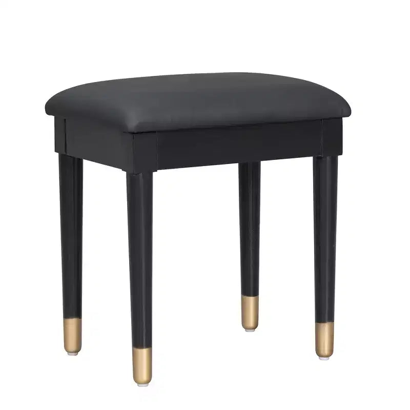 Table de coiffeuse moderne avec tabouret, tiroirs, armoire et ports de chargement, noir/noyer - ModernLuxe