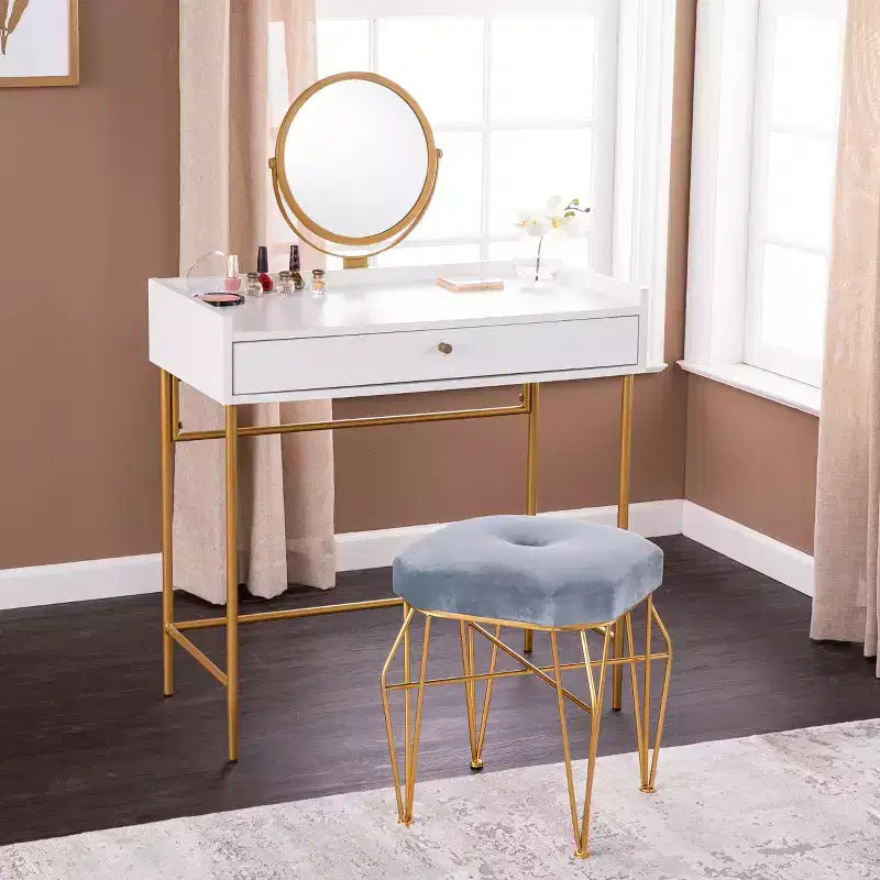 Coiffeuse Derald avec miroir et tiroir - Doré/Blanc - SEI