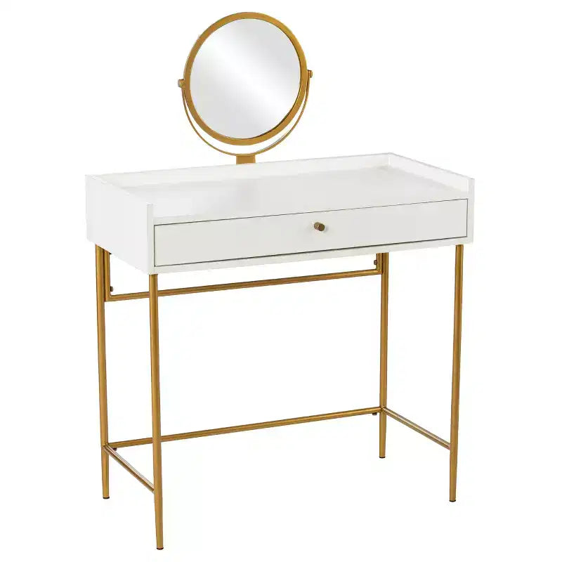 Coiffeuse Derald avec miroir et tiroir - Doré/Blanc - SEI