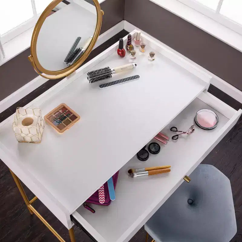 Coiffeuse Derald avec miroir et tiroir - Doré/Blanc - SEI