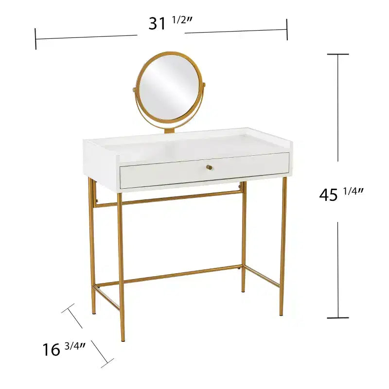 Coiffeuse Derald avec miroir et tiroir - Doré/Blanc - SEI