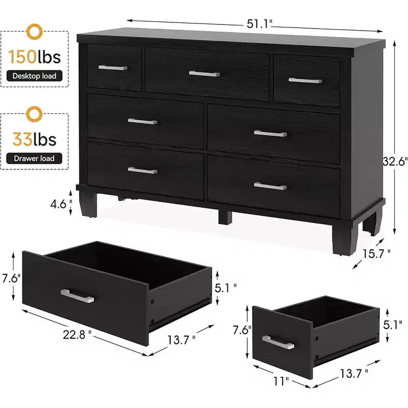 Commode de chambre à 7 tiroirs, commode moderne, organisateur de commode en bois