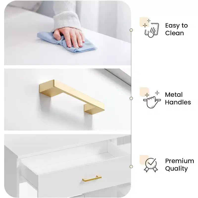 Coiffeuse WAYES avec miroir éclairé, station de charge, tabouret de rangement, grande coiffeuse de 91 cm, blanc moderne