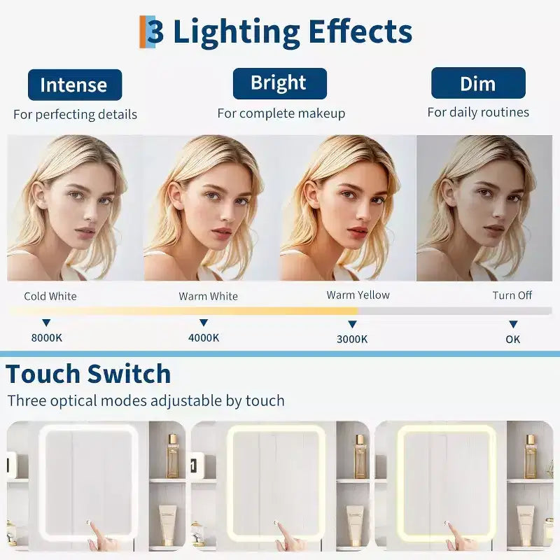 Coiffeuse avec miroir HD, lumières LED et station de recharge, table de maquillage style ferme avec 2 tiroirs et tabouret rembourré, étagères pour la maison
