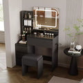 Vanity Desk With Mirror and LED Lights, 36-Inch Makeup Vanity Desk, Power Outlet, USB Ports, Hair Dryer Rack, Stool, 3 Color Adjustable Light