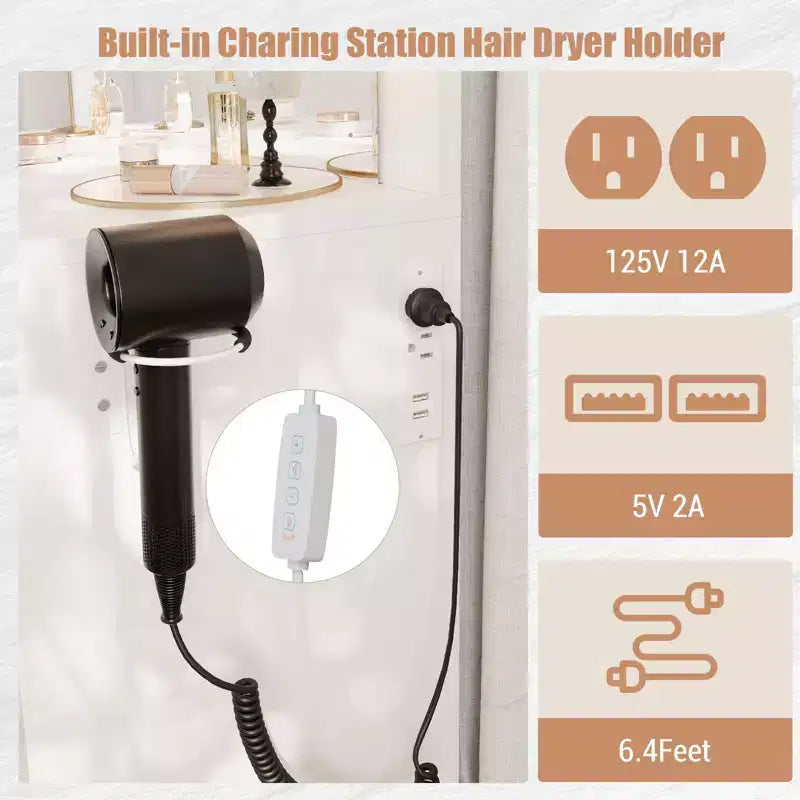 Coiffeuse avec miroir, grande table de maquillage de 109 cm de large avec 7 tiroirs, coiffeuse moderne pour chambre à coucher, petit espace