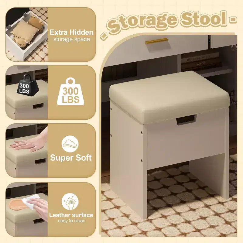 Coiffeuse Whisen 41,3 po avec miroir coulissant, 3 tiroirs et armoires