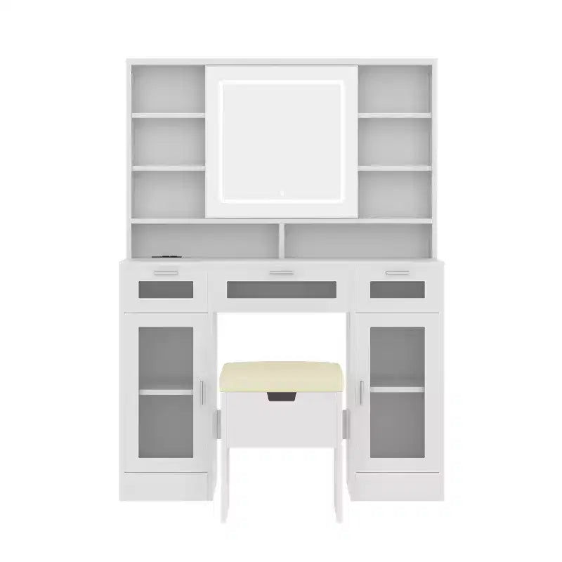 Coiffeuse Whisen 41,3 po avec miroir coulissant, 3 tiroirs et armoires