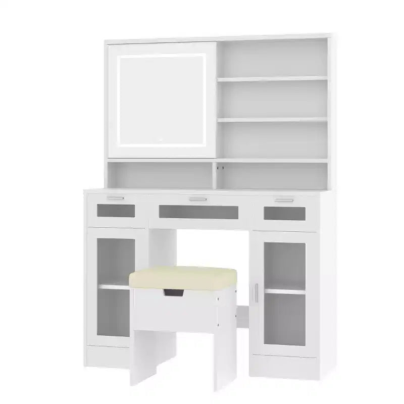 Coiffeuse Whisen 41,3 po avec miroir coulissant, 3 tiroirs et armoires