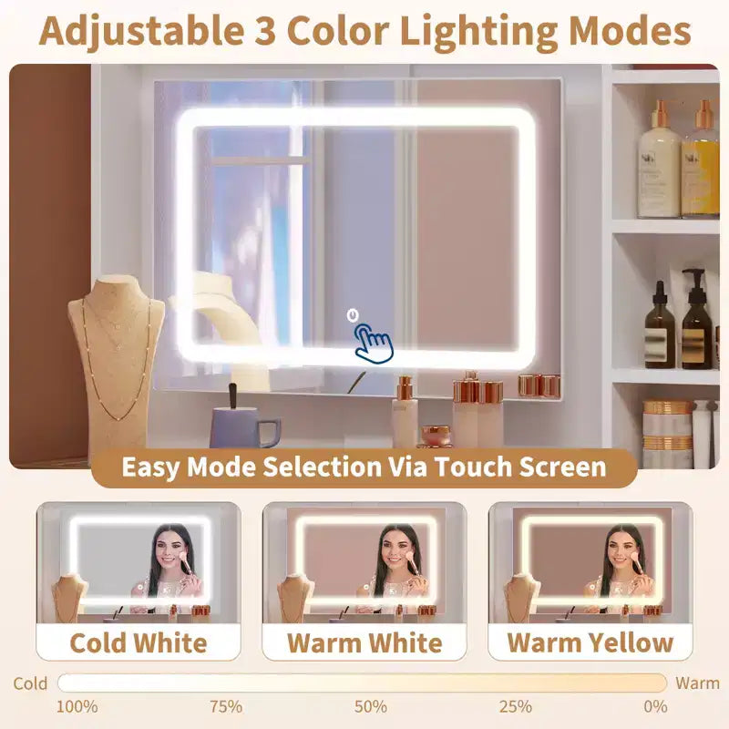 Coiffeuse avec plateau en verre, 5 tiroirs, 6 étagères de rangement ouvertes, plateau en verre avec fenêtre de visualisation, coiffeuse extensible pour chambre à coucher